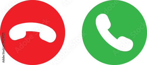 Accept call and decline phone icons . Red and green yes no buttons icon vector illustration . Answer and decline phone call buttons . 