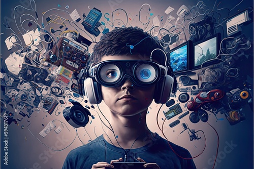 gadget boy using technology for elearing and esport generative ai