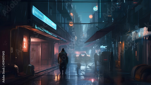 Chronicles of the Cyberpunk Street: Navigating a Dystopian Cityscape, AI Generative © Augusto