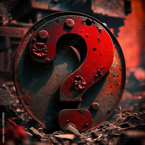 Rusty metal question mark red-created using generative ai