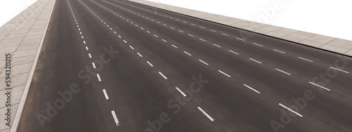 Photography Empty asphalt road six with two sidewalks lanes  in PNG isolated on transparent background