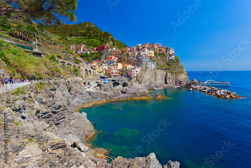 Panoramic view of colorful Village Manarola in Cinque Terre, Liguria, Italy