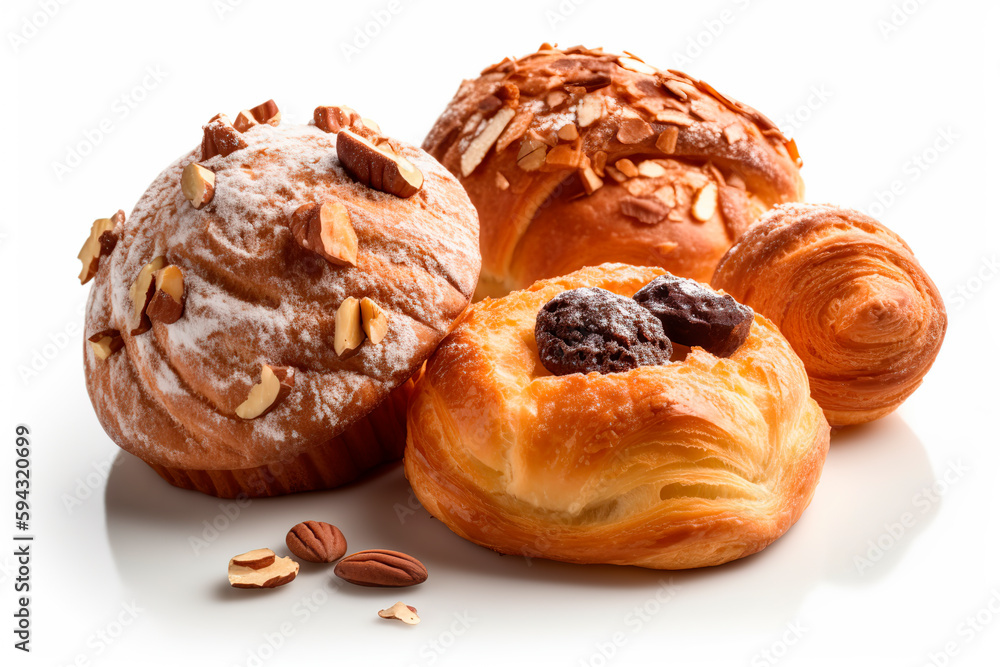 Heap of tasty pastries on white background Heap of tasty pastries on white background