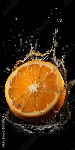 Orange fruits slice with water splash.. Generative ai