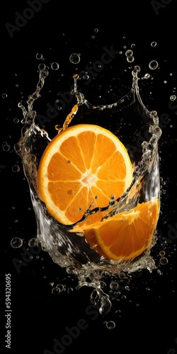 Orange fruits slice with water splash.. Generative ai