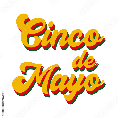 Cinco de Mayo. Hand drawn lettering three colors isolated on white background. Design element editable for poster, greeting card. Vector illustration