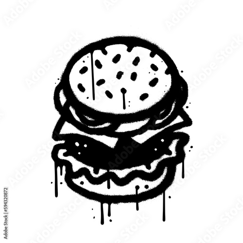 Burger logo in urban graffiti style. Street art with street food. Junk snack isolated element. Wall art in 90s typography design for poster, card, t-shirt, banner, sticker. Vector illustration.