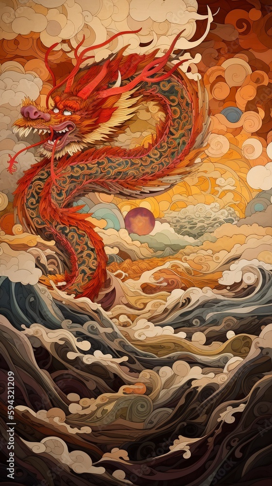 Art of Chinese Dragon in clouds. Generative Ai