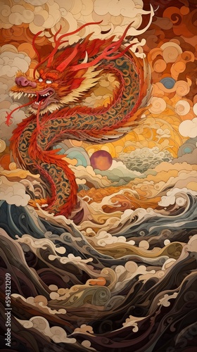 Art of Chinese Dragon in clouds. Generative Ai