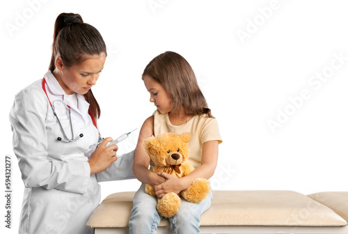 Fototapete Doctor vaccinating little girl on hospital background