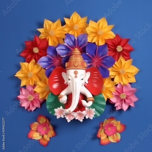 Colorful flower craft of origami statue Generative AI photo