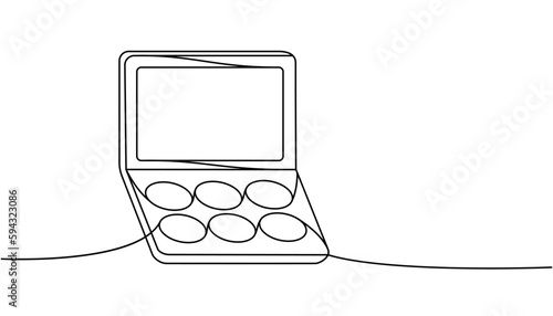 Makeup palette, blush, eye shadow cosmetics one line continuous drawing. Makeup and beauty tools continuous one line illustration.