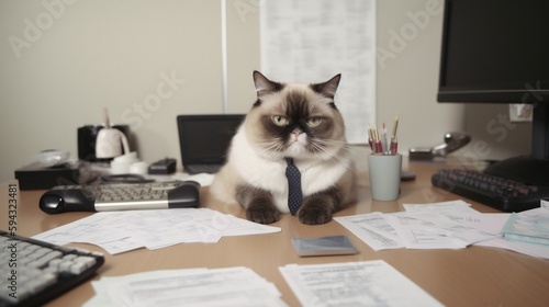boss cat works in the office