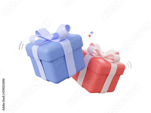 3d cartoon icon gift box isolated on pink background, 3d illustration.