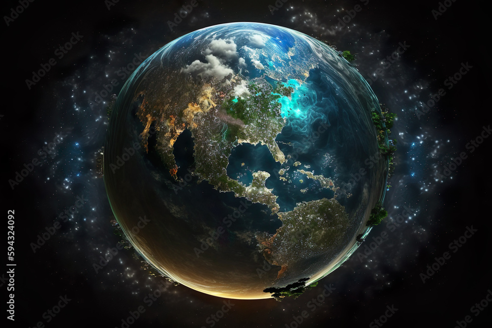 Naklejka premium Sphere of nightly Earth planet in outer space. Generative Ai.