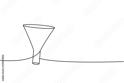 Filter funnel one line continuous drawing. Laboratory glass equipment continuous one line illustration. Vector minimalist linear illustration.