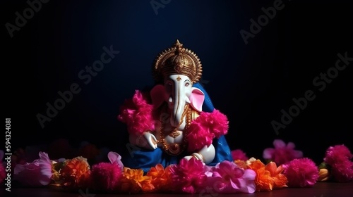 Digital statue of Hindu god Ganesh Generative AI photo