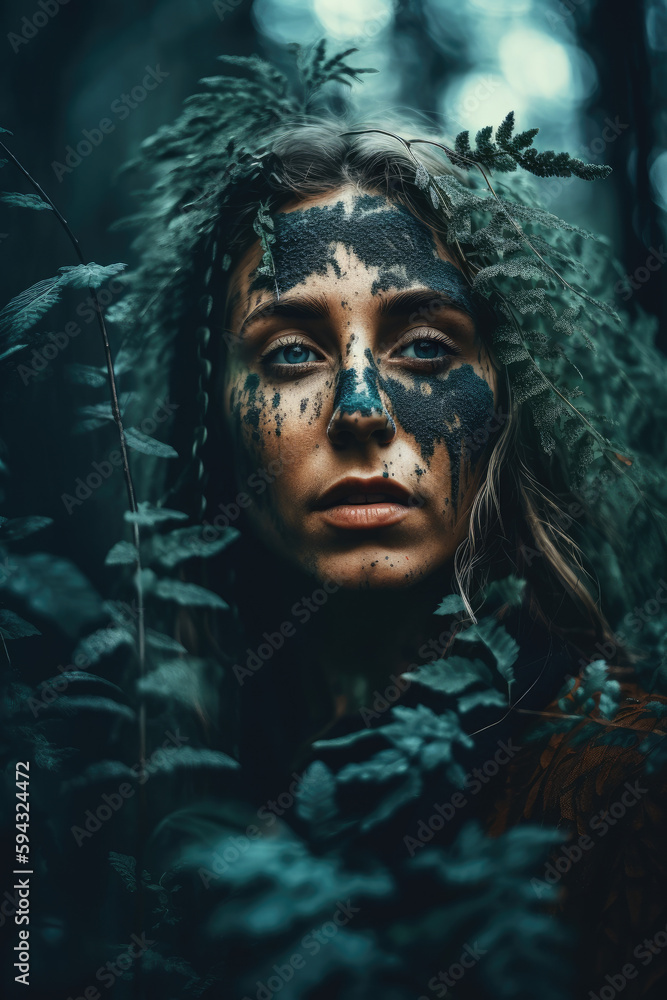 Dreamlike portrait of a person blending harmoniously with a lush, fantastical forest Dreamlike portrait of a person blending harmoniously with a lush, fantastical forest