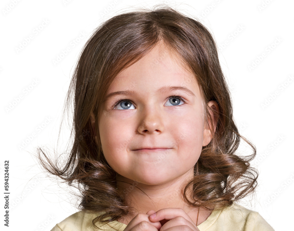 Cute little girl looking at camera isolated on white background Cute little girl looking at camera isolated on white background