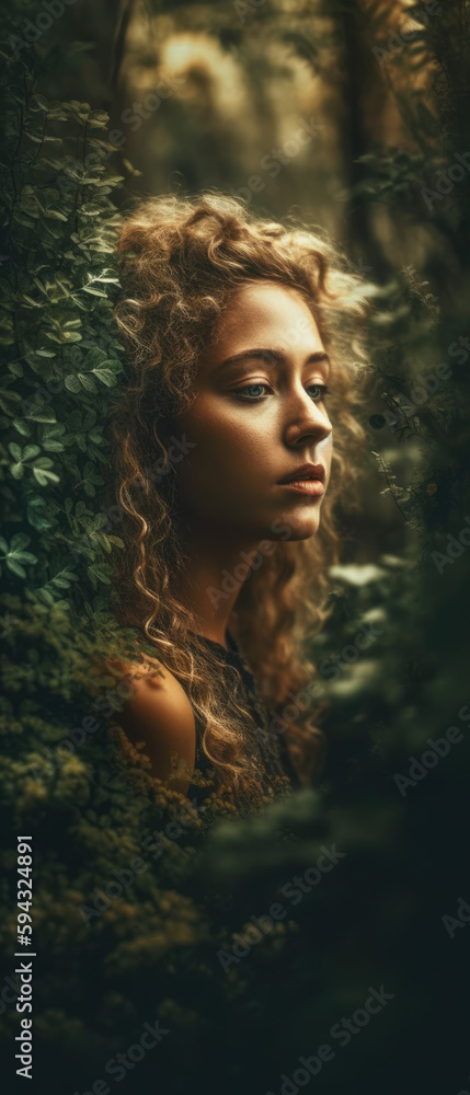 Dreamlike portrait of a person blending harmoniously with a lush, fantastical forest Dreamlike portrait of a person blending harmoniously with a lush, fantastical forest