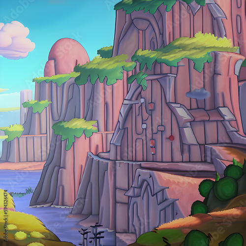 Generic Environment. CARTOON Style. Style Adventure Time. Content for Mobile and Indie Games- (AI) photo