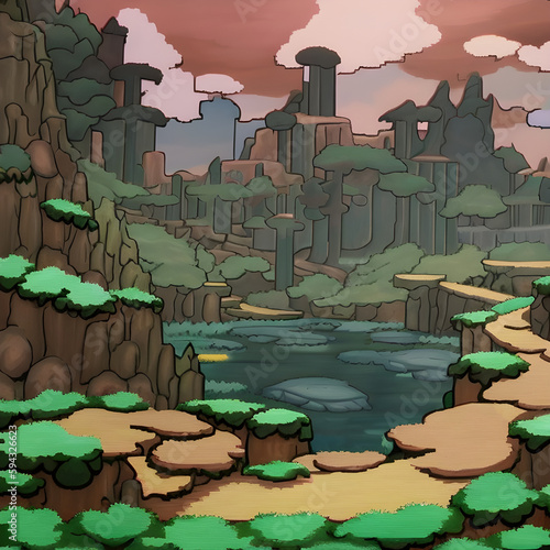 Generic Environment. CARTOON Style. Style Adventure Time. Content for Mobile and Indie Games- (AI) photo