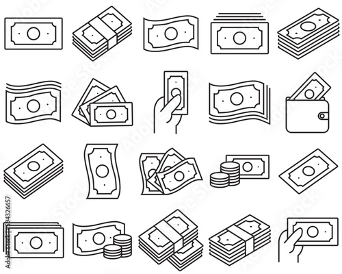 Money line set icons, logo banknote, bill vector