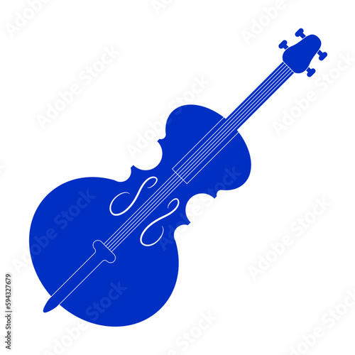 Blue cello silhouette. Vector illustration in flat style isolated on background. Object for musical concepts and different presentations. 