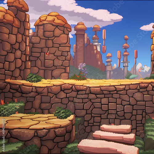 Generic Environment, adventure time, cuhead, psicodelic, Environment, fantasy scenery, fantasy, hand drawing, anime, hora de aventura, platform game, side scroller game, farm, forest, lake, industry,  photo