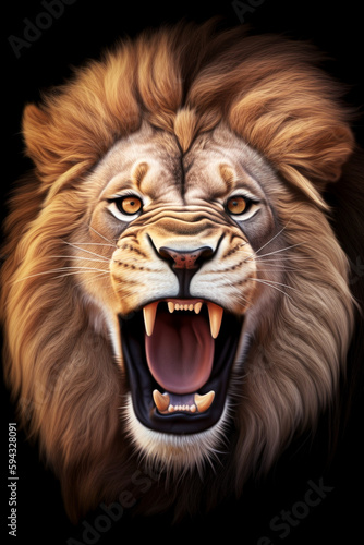portrait of a strong and angry lion with open mouth   Generative AI