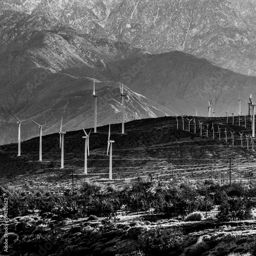Wallpaper Mural Grayscale shot of a wind farm alongside the road in the hight desert of Southern California, USA Torontodigital.ca