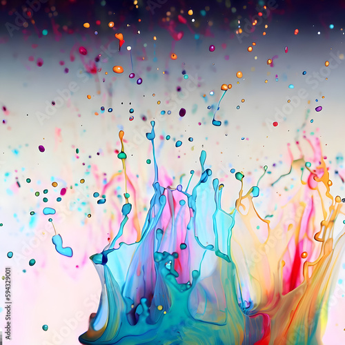 a multicolored liquid splashing on a white surface, an airbrush painting, behance, abstract expressionism, vivid colors, macro photography, vibrant colors