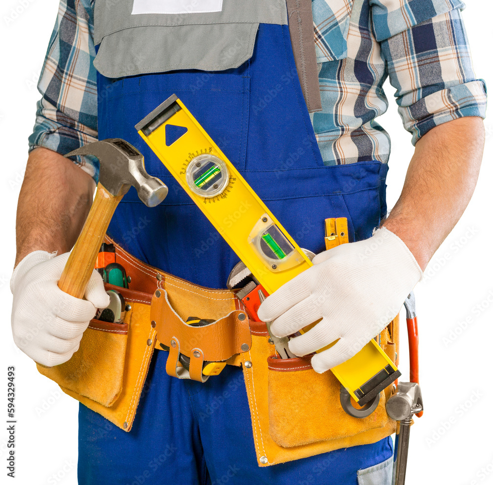 Worker with a tool belt. Isolated over white background. Worker with a tool belt. Isolated over white background.