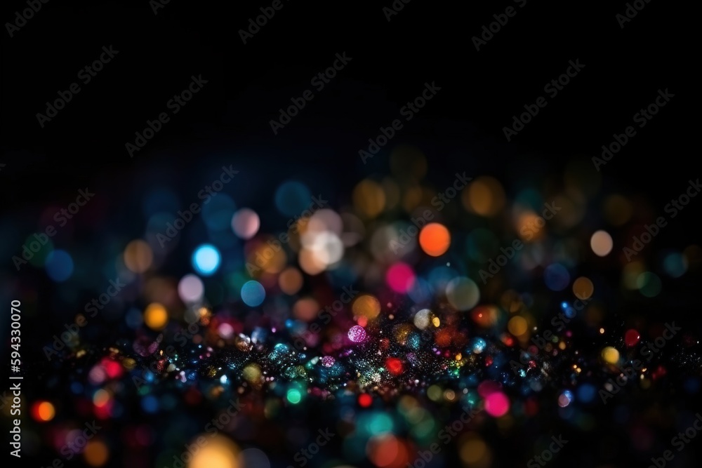  a blurry photo of a black background with many different colored lights on it and a blurry background of a black background with many different colored lights on it.  generative ai