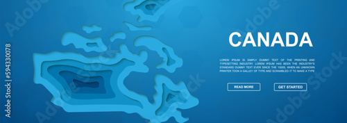 Canada paper cut symbol for promotion banner. Horizontal paper cut illustration. Canada map template illustration concept. Website design