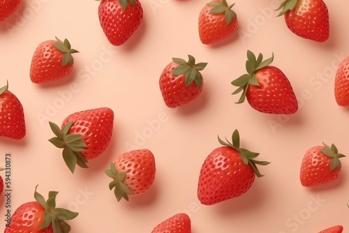  a group of strawberries on a pink background with green leaves on the top of the strawberries and the bottom of the strawberries on the bottom of the strawberries. generative ai