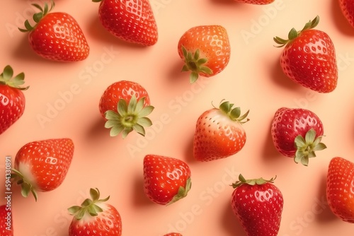  a group of strawberries on a pink background with a few strawberries on the bottom of the image and a few strawberries on the bottom of the image.  generative ai