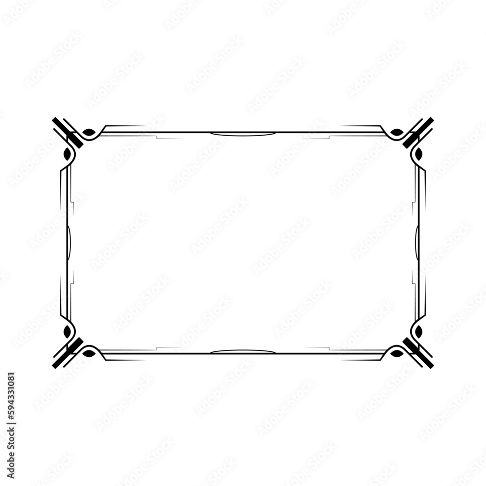 Abstract Black Simple Line Rectangular Frame Doodle Outline Element Vector Design Style Sketch Isolated Illustration For Wedding And Banner