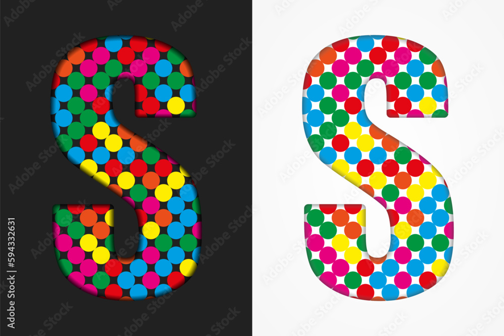 Bubble letter S. Glitter character of colored dots Bubble letter S. Glitter character of colored dots