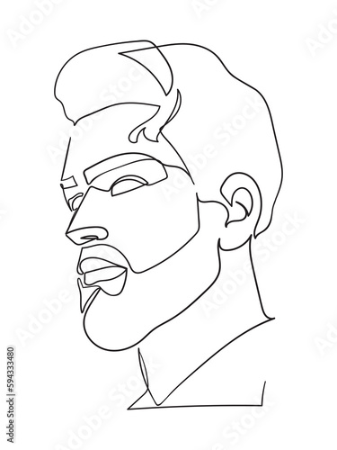Continuous one line drawing of man portrait. Hairstyle. Fashionable men's style. - Vector illustration.