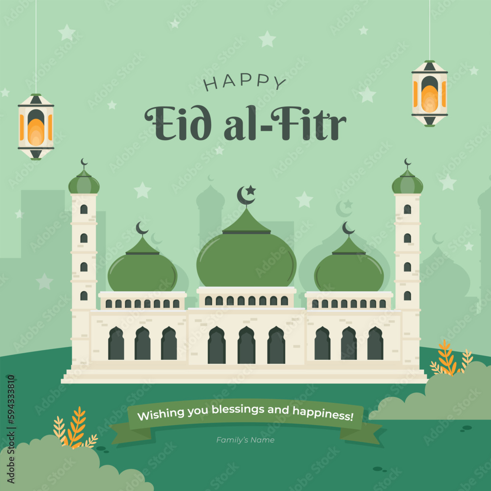 Eid Mubarak Islamic Eid al-Fitr greeting card, poster, banner design, vector illustration