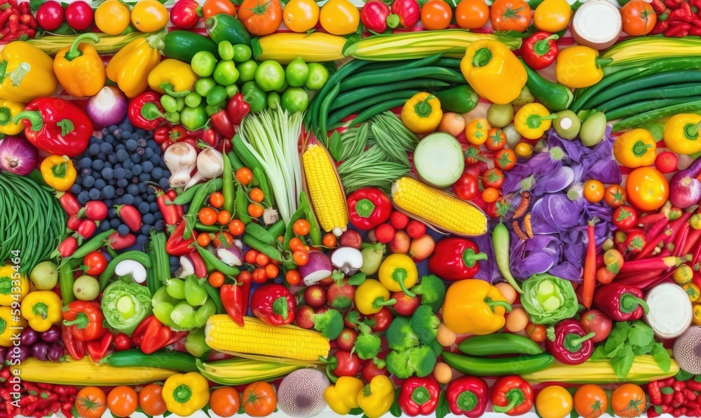 a picture of a variety of fruits and vegetables on a white background with a white border around the image of a variety of fruits and vegetables. generative ai a picture of a variety of fruits and vegetables on a white background with a white border around the image of a variety of fruits and vegetables. generative ai