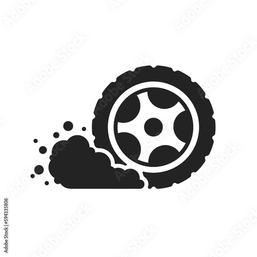 black spinning car tyre icon for tire store