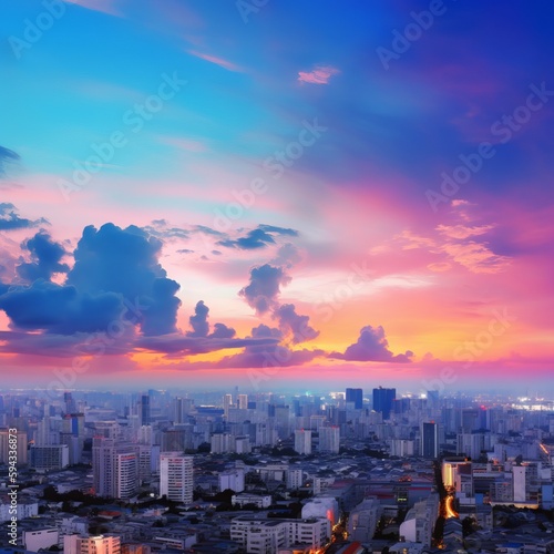 Urban Real Estate Concept - City on Twilight Color Sky