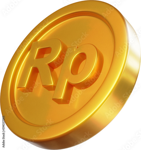 Golden rupiah coin 3d render illustration