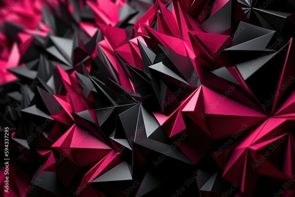 Polygonal black and pink abstract with spiky connection structure made with generative AI Polygonal black and pink abstract with spiky connection structure made with generative AI