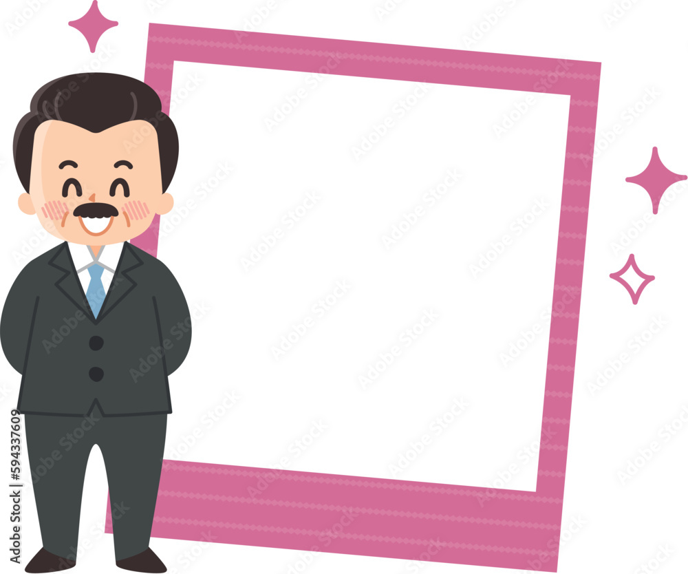 スーツの中年男性とフォトフレームのイラストセット 社長 スーツの中年男性とフォトフレームのイラストセット 社長