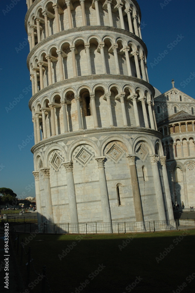 Pendenza della torre di Pisa.in piazza dei Miracoli 