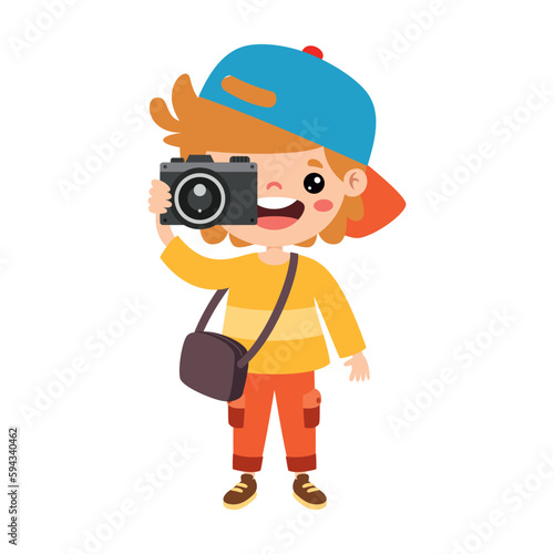 Little Cartoon Kid Taking Photo