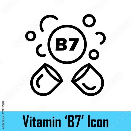 Vitamin B7 in the pill form. B7 vitamin capsules or tablets. Vitamins for health. Medicine and health concept. Food supplements. Vector